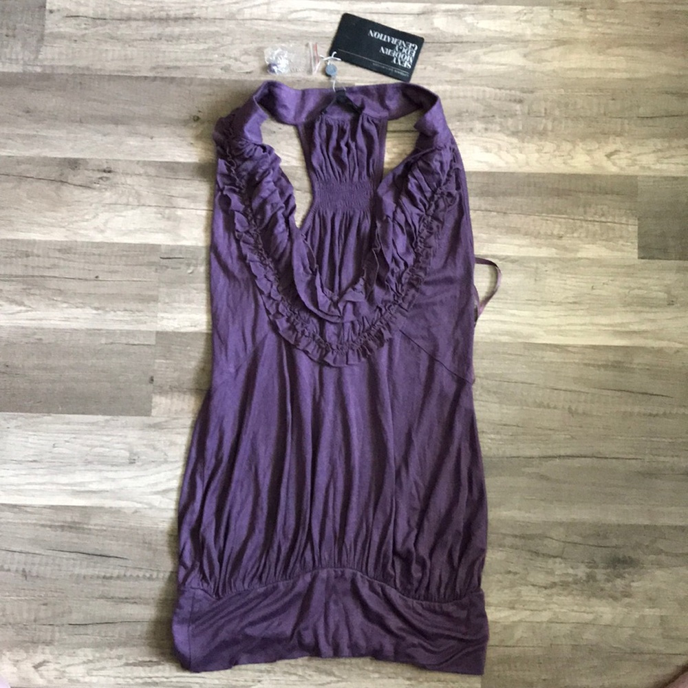 Plum Ruffled Stretch Knit Tank Blouse NWT 2/$25